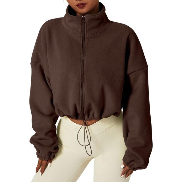 Jackets & Blazers - Women's Caramel Zip Fleece Warm Winter Long Sleeve Stand Collar Sherpa Jacket